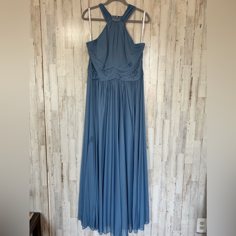 David’s Bridal Blue Halter Maxi Dress